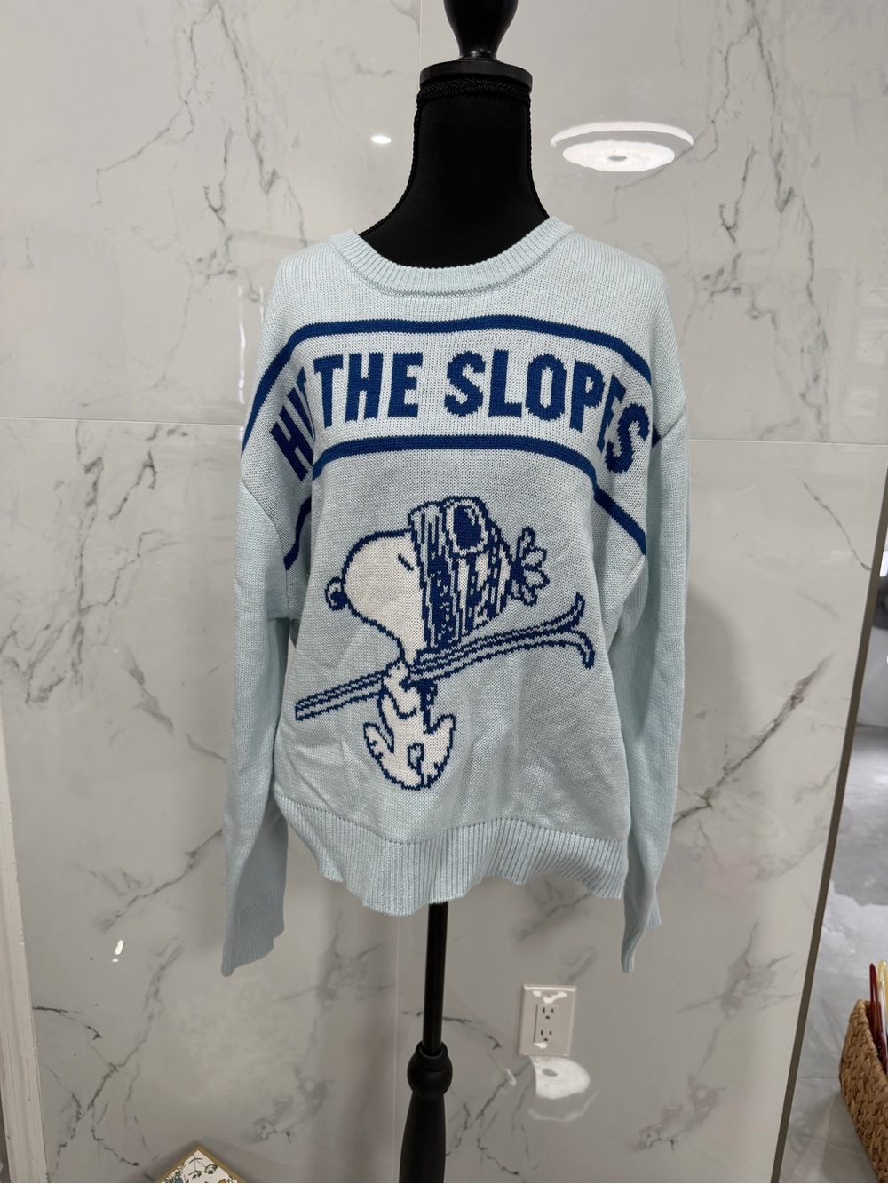 Peanuts Light Blue & Navy 'Hit The Slopes' Graphic Crewneck Sweater